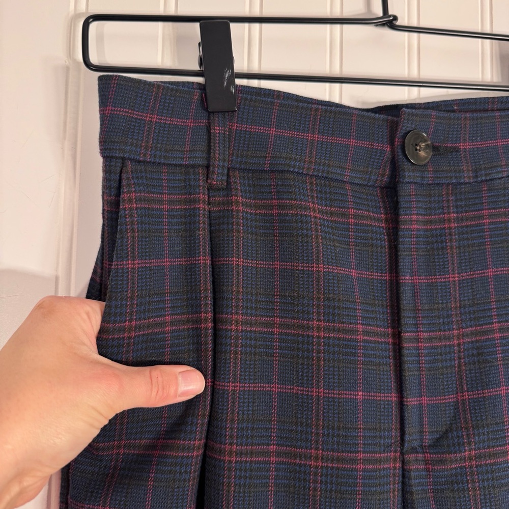 ZARA High-Waist Plaid Checker Trousers Blue & Pink Full Length 32” Inseam XS - Picture 5 of 15